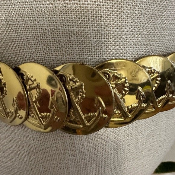 Vintage Nautical Anchor Medallions Gold Toned Stretchy Women’s Belt main image 2